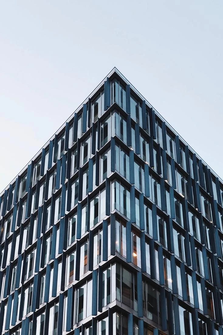 Contemporary commercial building with a geometric facade